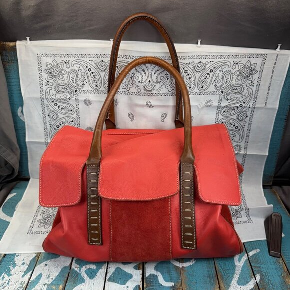 Innue Italian Handbags Super Soft Red Leather/Suede Dual Strap Bag/Purse - Picture 1 of 15